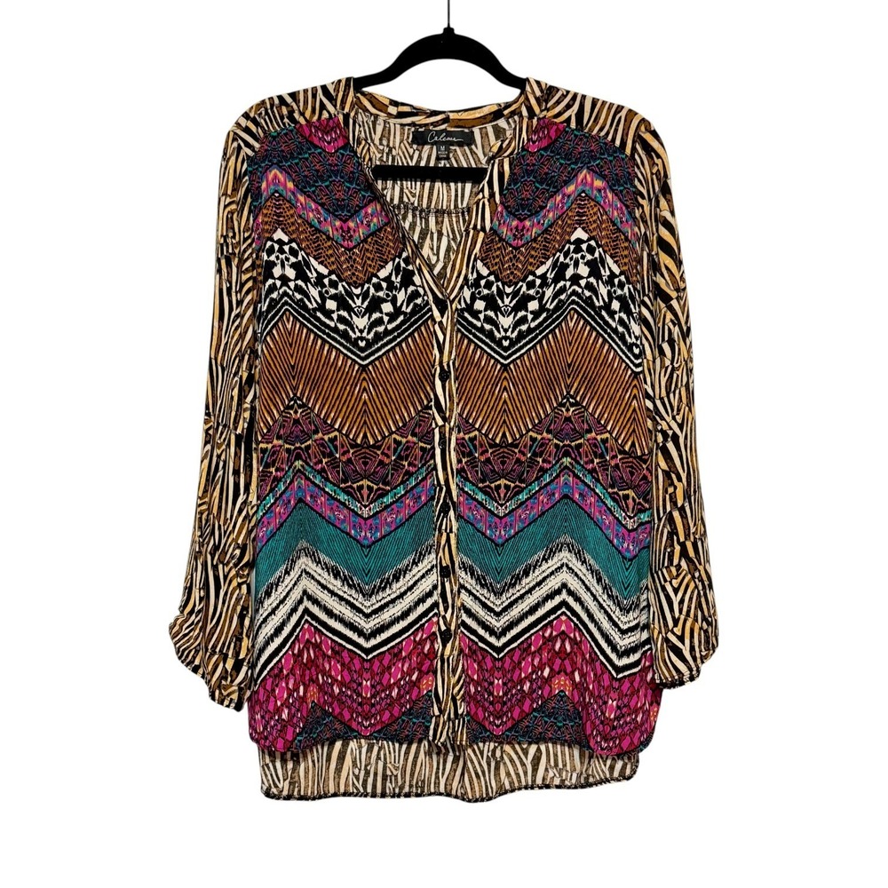 Calessa Hippie Chic Button‎ Shirt Womens Medium Eclectic Bohemian Retro Revival